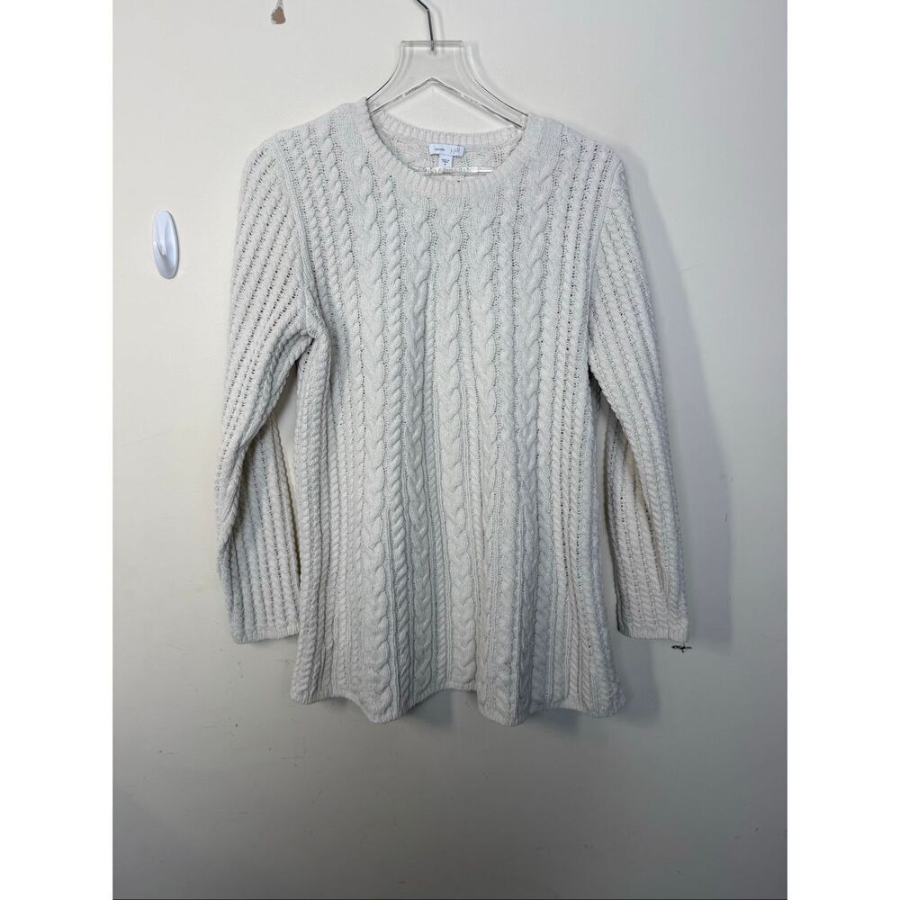 J. Jill Cream Cable Knit Tunic Sweater Size M 100% Polyester Cozy Neutral Cottag